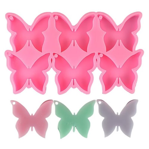 MOLDE MARIPOSAS PLANAS PARA LLAVEROS 6 CAVIDADES MOLDE MARIPOSAS PLANAS PARA LLAVEROS 6 CAVIDADES